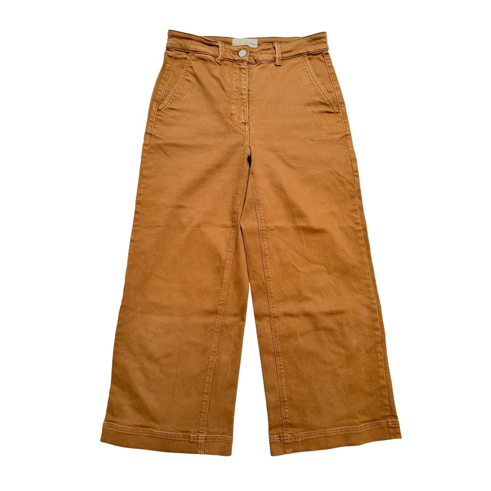 Everlane Cropped Wide Leg Pant Women 6 Brown Excellent High Rise Stretch Twill